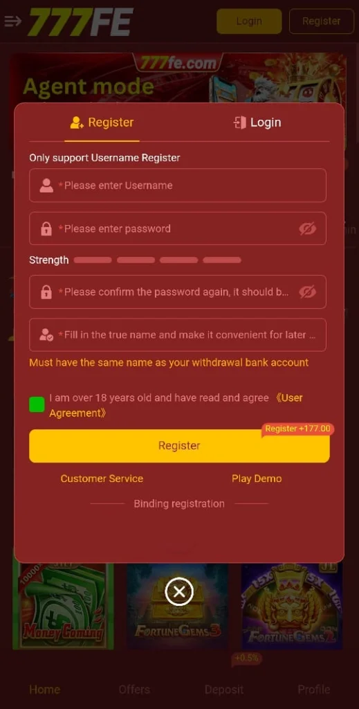 777fe Game Register